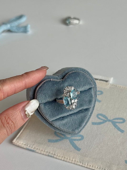 LolaWhite "Edelweiss" Premium Ice Blue Snowflake Adjustable Ring - Gentle, Luxurious & Unique