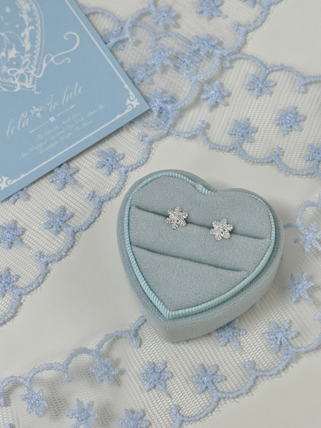 LolaWhite "Edelweiss" Solid S999 Sterling Silver Snowflake Stud Earrings - Winter Collection, Cute & Fresh Ins Style