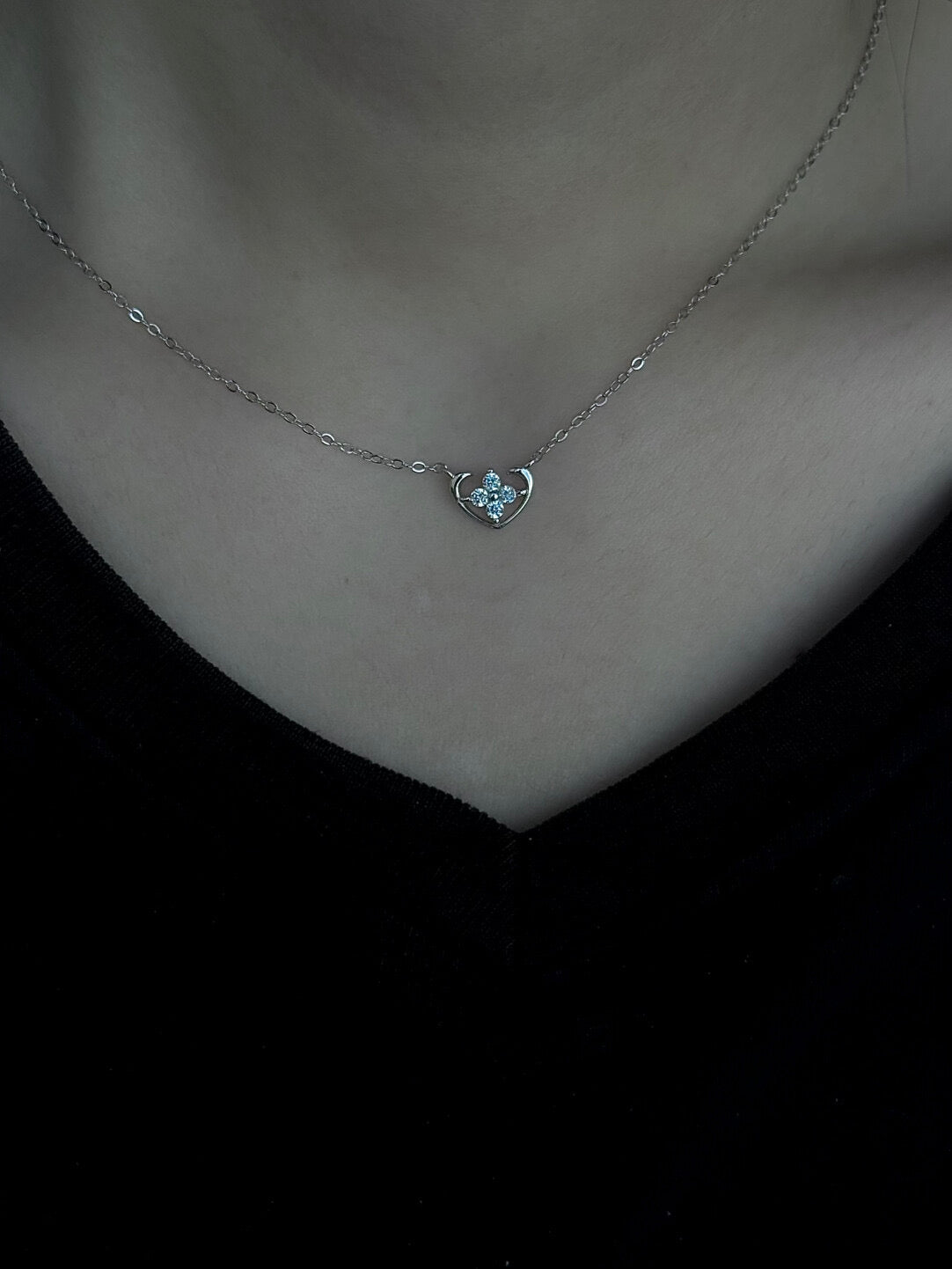 LolaWhite "Bare Heart" S925 Sterling Silver 14K White Gold Plated Micro-Zircon Heart Necklace - Subtle Sparkle, Elegant & Refined