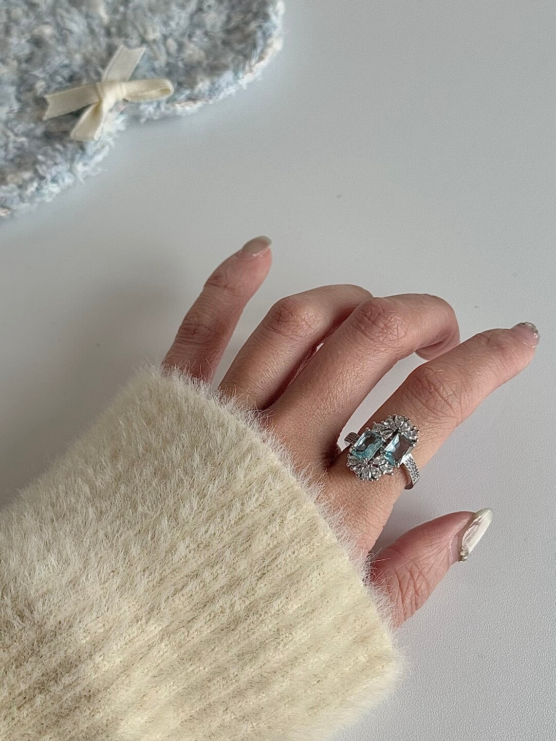 LolaWhite "Edelweiss" Premium Ice Blue Snowflake Adjustable Ring - Gentle, Luxurious & Unique