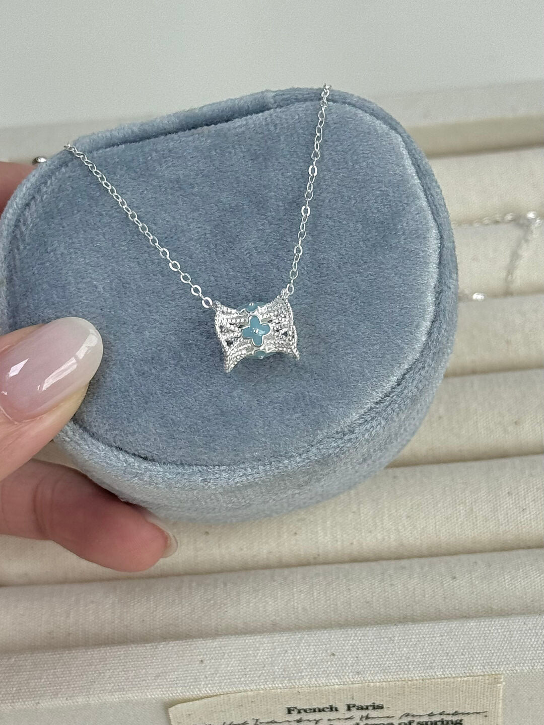 LolaWhite "Kiss of Dolphin Bay" S925 Sterling Silver Lace Hem Pass-Through Pendant Necklace