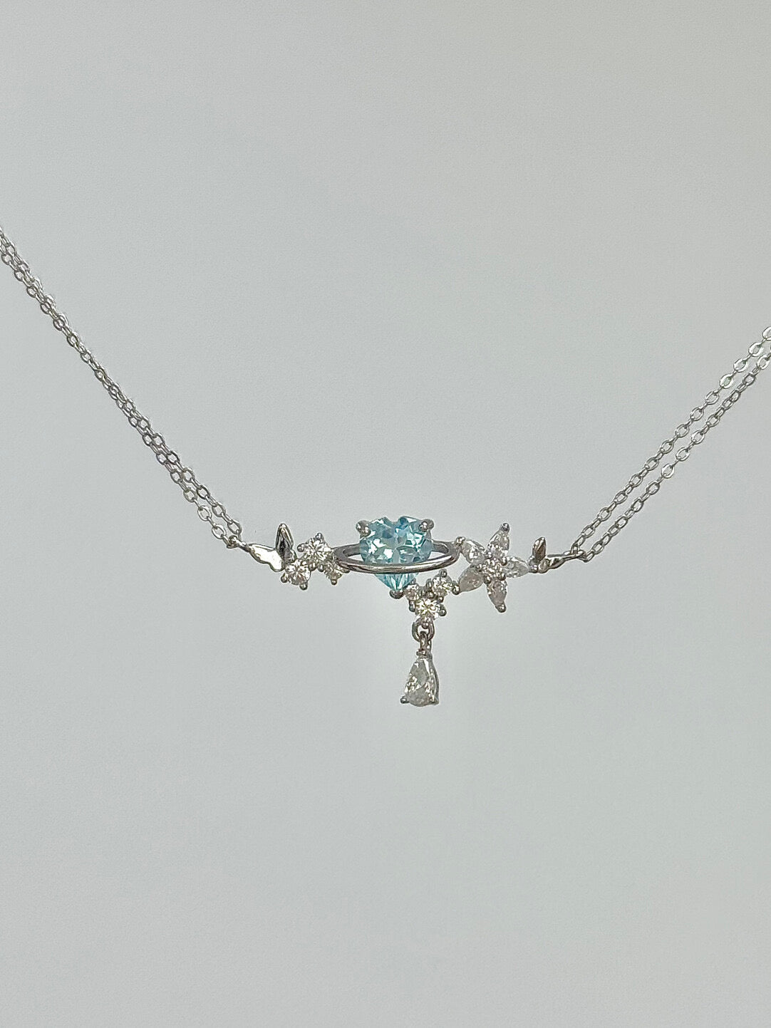 LolaWhite "Cloud Puff" Solid S925 Sterling Silver Bracelet – Butterfly, Blue Heart & Star Trail – Elegant & Whimsical