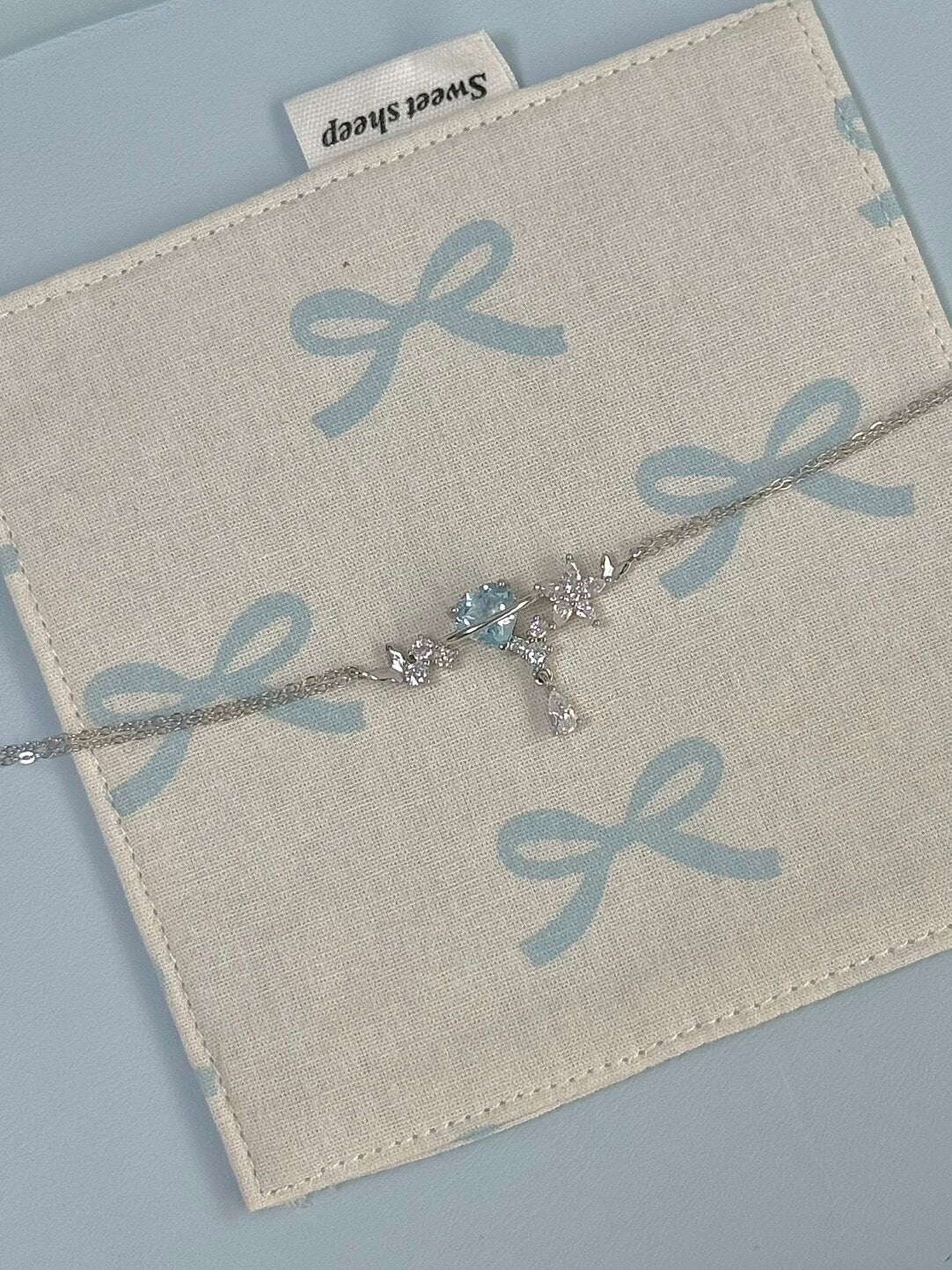 LolaWhite "Cloud Puff" Solid S925 Sterling Silver Bracelet – Butterfly, Blue Heart & Star Trail – Elegant & Whimsical